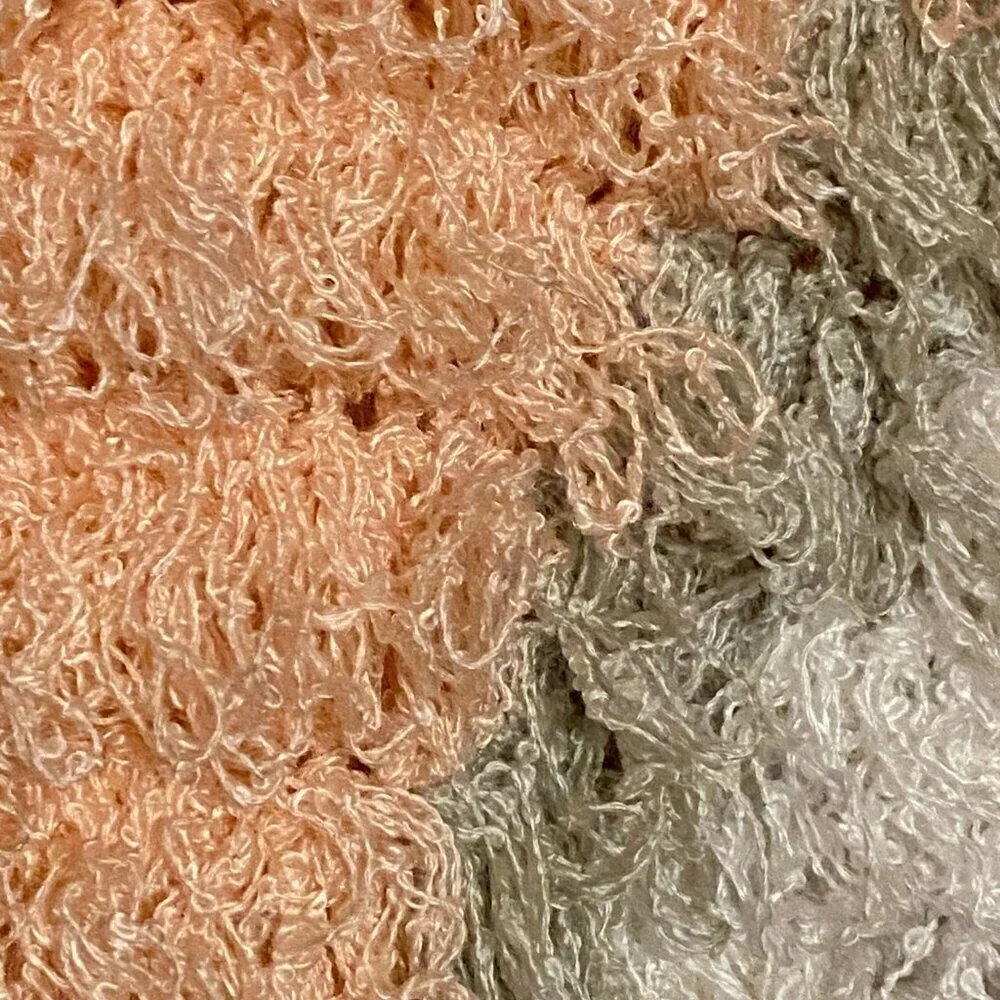 CRISTINA'S White Gray & Pink Pastel Shaggy Fluffy Sweater Hand Crochet Size (L)